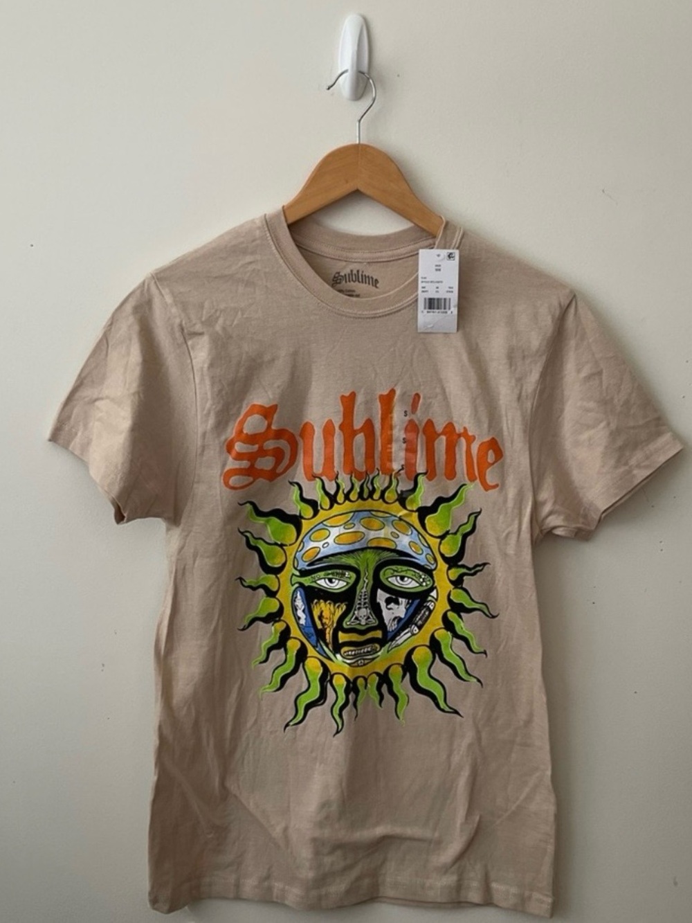 Sublime Sun Face Logo Graphic Mens T Shirt Size Small Cotton Tan, NWT